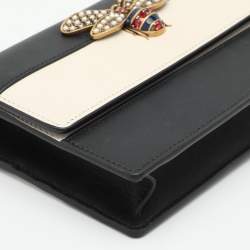 Pre Owned Gucci Black/White Leather Queen Margaret Wallet On Chain