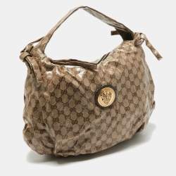 Gucci Beige GG Crystal Canvas Hysteria Hobo