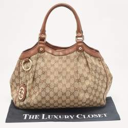 مملوكة مسبقًا Gucci Beige/Brown GG Canvas and Leather Medium Sukey Tote