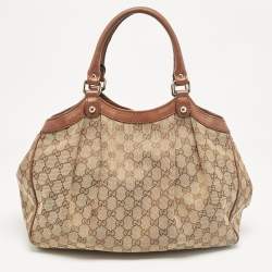 مملوكة مسبقًا Gucci Beige/Brown GG Canvas and Leather Medium Sukey Tote