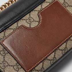 Pre Owned Gucci Black/Beige GG Supreme Canvas and Leather Small Padlock Shoulder Bag