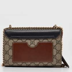 Pre Owned Gucci Black/Beige GG Supreme Canvas and Leather Small Padlock Shoulder Bag