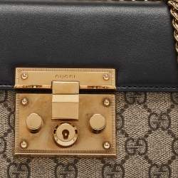 Pre Owned Gucci Black/Beige GG Supreme Canvas and Leather Small Padlock Shoulder Bag