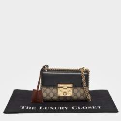 Pre Owned Gucci Black/Beige GG Supreme Canvas and Leather Small Padlock Shoulder Bag