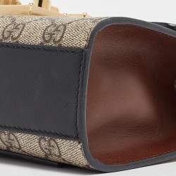 Pre Owned Gucci Black/Beige GG Supreme Canvas and Leather Small Padlock Shoulder Bag