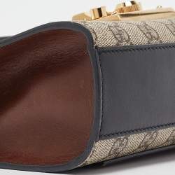 Pre Owned Gucci Black/Beige GG Supreme Canvas and Leather Small Padlock Shoulder Bag