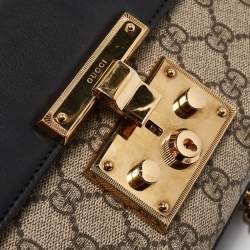 Pre Owned Gucci Black/Beige GG Supreme Canvas and Leather Small Padlock Shoulder Bag
