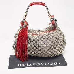 Pre Owned Gucci Red/Blue GG Canvas and Leather Acapulco Hobo