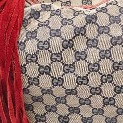 Pre Owned Gucci Red/Blue GG Canvas and Leather Acapulco Hobo