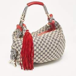 Pre Owned Gucci Red/Blue GG Canvas and Leather Acapulco Hobo