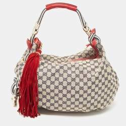 Pre Owned Gucci Red/Blue GG Canvas and Leather Acapulco Hobo