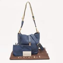 Pre Owned Gucci Navy Blue Leather Small Jackie Bucket Bag
