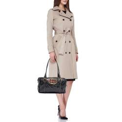 Pre Owned Gucci Black Coated Fabric Britt Boston Bag
