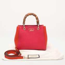 Pre Owned Gucci Pink/Orange Leather Mini Bamboo Tote