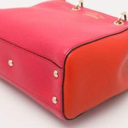 Pre Owned Gucci Pink/Orange Leather Mini Bamboo Tote