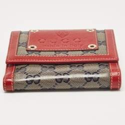 Gucci Red/Blue GG Supreme Crystals Canvas and Leather Logo Flap Compact Wallet