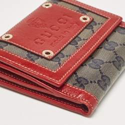 Gucci Red/Blue GG Supreme Crystals Canvas and Leather Logo Flap Compact Wallet