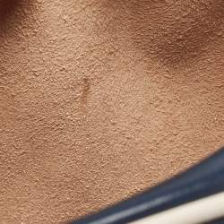 Pre Owned Gucci Navy Blue/White Diagonal Quilt Leather GG Marmont Torchon Round Shoulder Bag