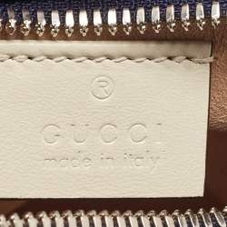 Pre Owned Gucci Navy Blue/White Diagonal Quilt Leather GG Marmont Torchon Round Shoulder Bag