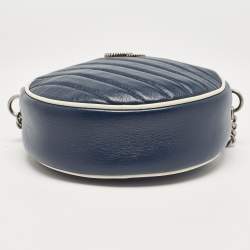 Pre Owned Gucci Navy Blue/White Diagonal Quilt Leather GG Marmont Torchon Round Shoulder Bag