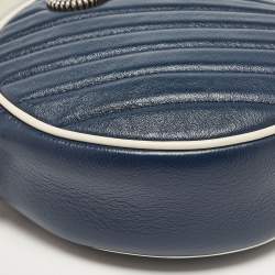 Pre Owned Gucci Navy Blue/White Diagonal Quilt Leather GG Marmont Torchon Round Shoulder Bag