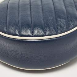 Pre Owned Gucci Navy Blue/White Diagonal Quilt Leather GG Marmont Torchon Round Shoulder Bag