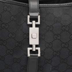 Pre Owned Gucci Black GG Canvas and Leather Jackie Hobo