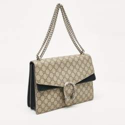 Gucci Beige/Black GG Supreme Canvas and Suede Medium Dionysus Shoulder Bag