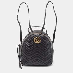 Gucci Black Matelasse Leather GG Marmont Backpack