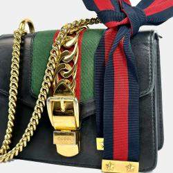 Pre Owned حقيبة غوتشي سيلفي جلد أزرق غامق بحزام سلسلة