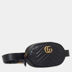 Gucci Black Leather GG Marmont Matelasse Belt Bag