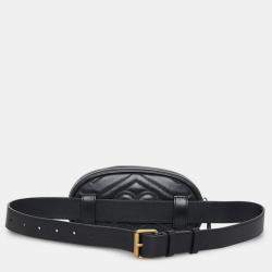 Gucci Black Leather GG Marmont Matelasse Belt Bag