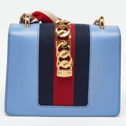 Pre Owned حقيبة كتف غوتشي سيلفي جلد أزرق صغيرة بسلسلة