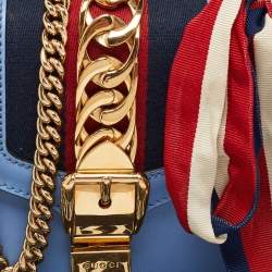 Pre Owned حقيبة كتف غوتشي سيلفي ج لد أزرق صغيرة بسلسلة