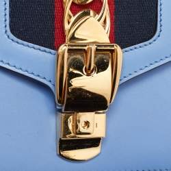 Pre Owned حقيبة كتف غوتشي سيلفي جلد أزرق صغيرة بسلسلة