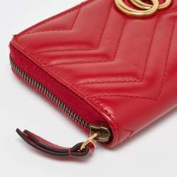 Gucci Red Matelasse Leather GG Marmont Zip Around Wallet