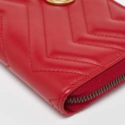 Gucci Red Matelasse Leather GG Marmont Zip Around Wallet