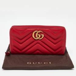 Gucci Red Matelasse Leather GG Marmont Zip Around Wallet
