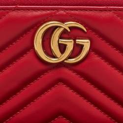 Gucci Red Matelasse Leather GG Marmont Zip Around Wallet