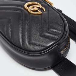 Gucci Black Matelassé Leather Mini GG Marmont Belt Bag