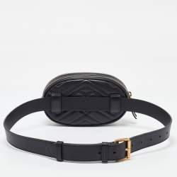 Gucci Black Matelassé Leather Mini GG Marmont Belt Bag