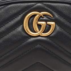 Gucci Black Matelassé Leather Mini GG Marmont Belt Bag