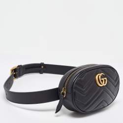 Gucci Black Matelassé Leather Mini GG Marmont Belt Bag