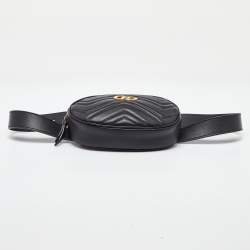 Gucci Black Matelassé Leather Mini GG Marmont Belt Bag