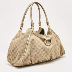 Pre Owned Gucci Beige/Gold GG Canvas Large Abbey D Ring Shoulder Bag