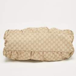 Pre Owned Gucci Beige/Gold GG Canvas Large Abbey D Ring Shoulder Bag