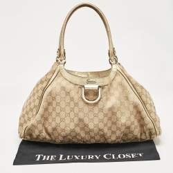 Pre Owned Gucci Beige/Gold GG Canvas Large Abbey D Ring Shoulder Bag