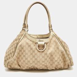 Pre Owned Gucci Beige/Gold GG Canvas Large Abbey D Ring Shoulder Bag