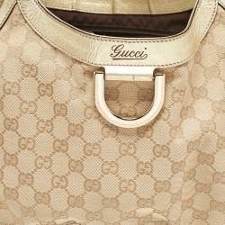 Pre Owned Gucci Beige/Gold GG Canvas Large Abbey D Ring Shoulder Bag