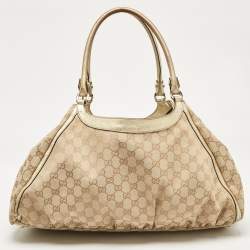Pre Owned Gucci Beige/Gold GG Canvas Large Abbey D Ring Shoulder Bag